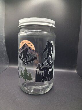 Bigfoot Sasquatch 32oz Glass Storage Jar White
